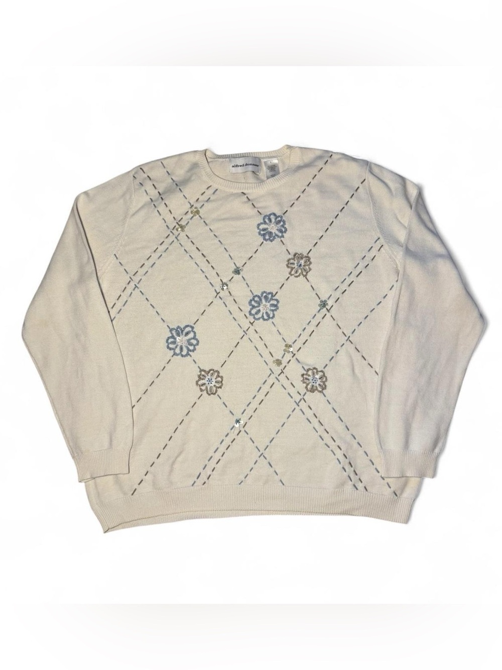 Vintage Cottagecore grandmacore Alfred Dunner cream floral sequin sweater🗻